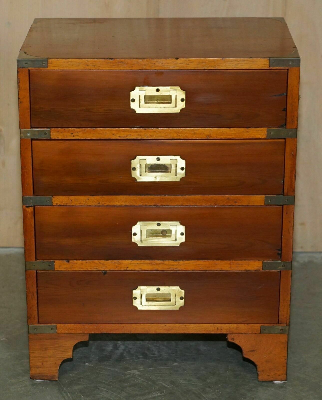 photo buy Pair Of Vintage Distressed Military Campaign Burr Yew Wood Side Table Drawers