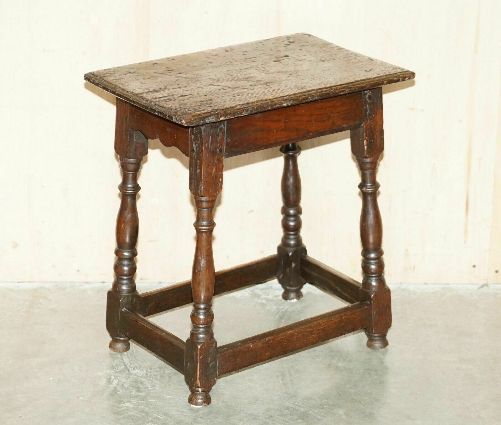 17th Century Antique English Oak Side End Lamp Wine Table Lovely Patinated Top photo furniture