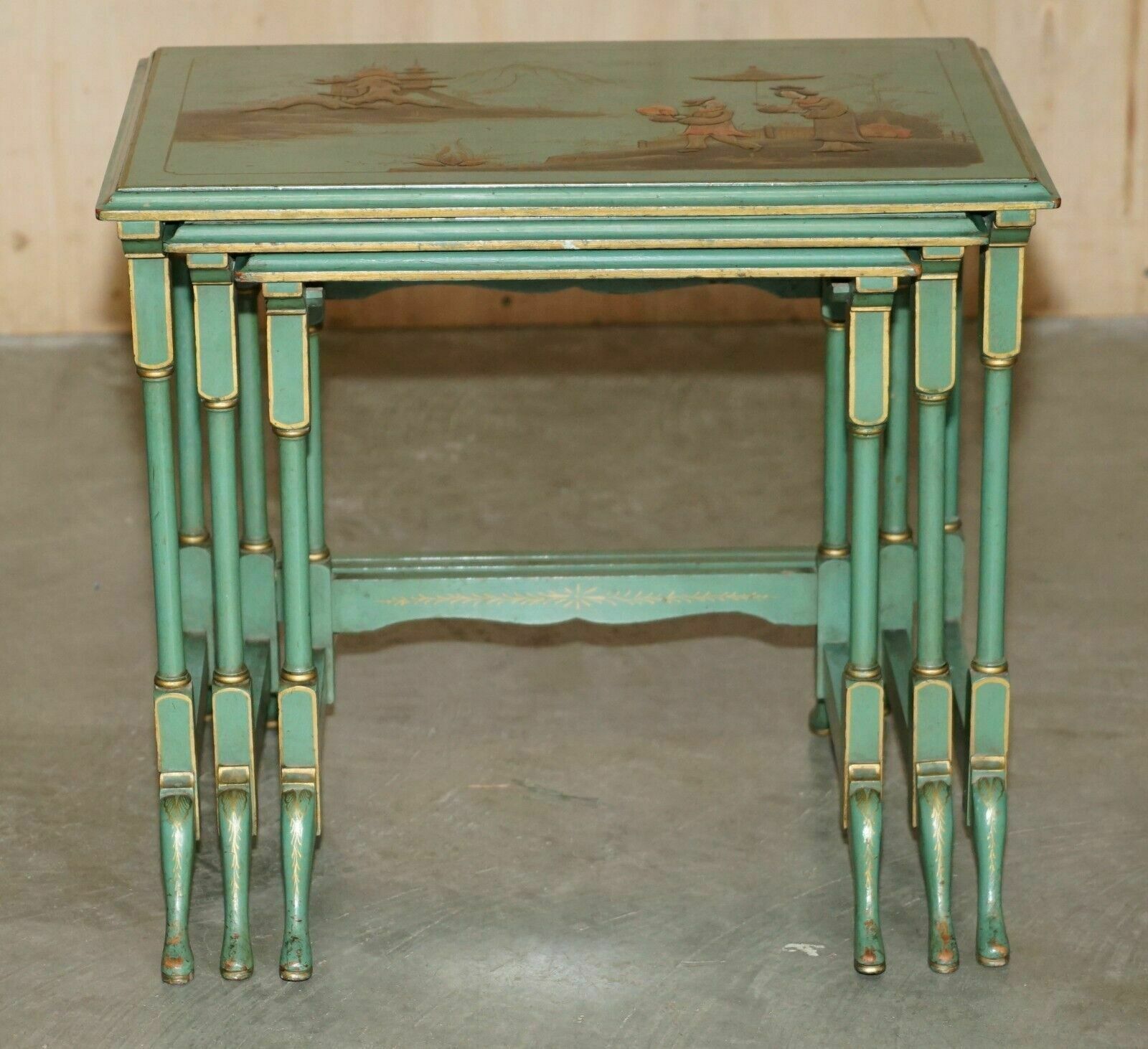 Nest Of Three Antique Circa 1920 Chinese Chinoiserie Side Tables Hand Painted photo 2350.0