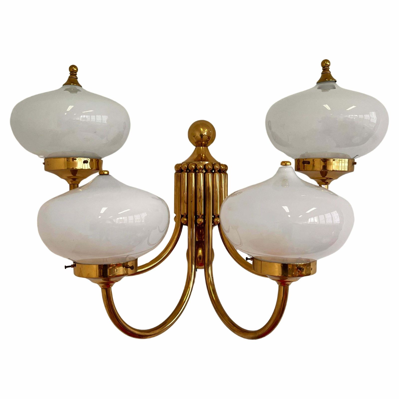 Big Xxl Brass And Glass Wall Lamp In Art Deco, Art Nouvea Style  Around 1980s