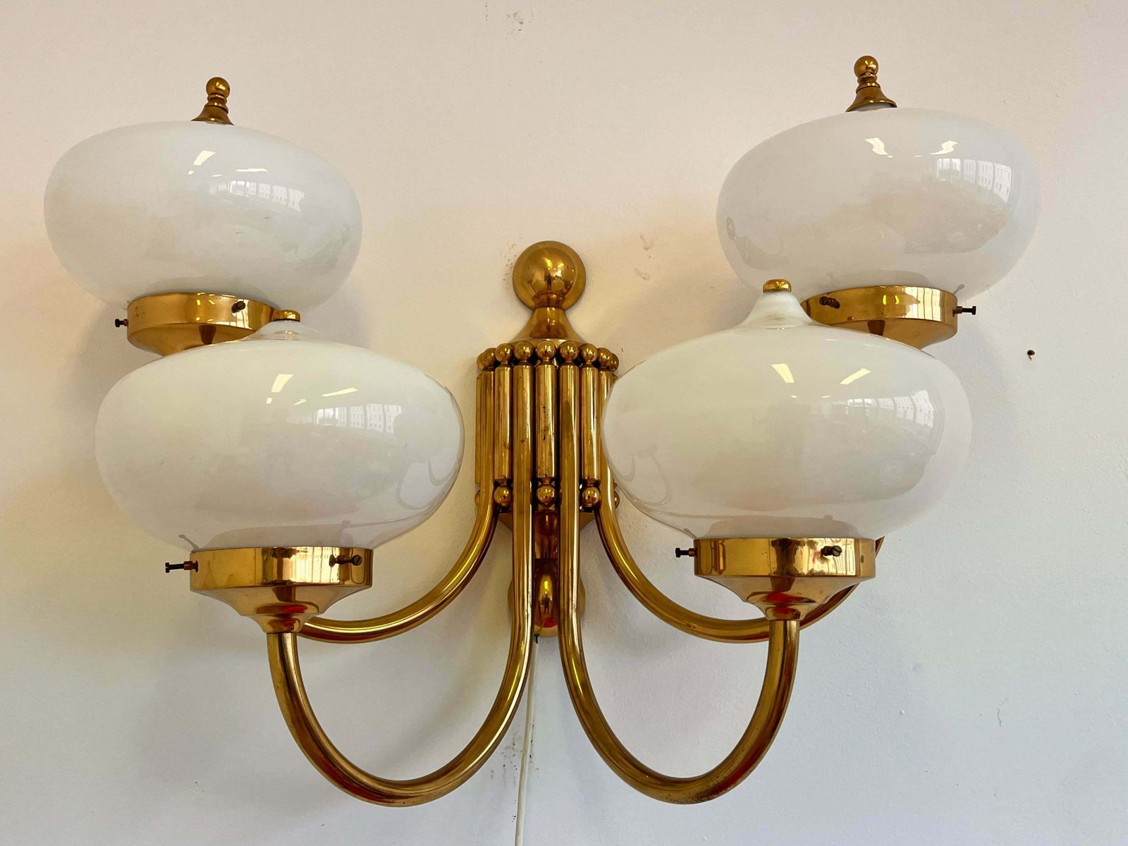 Big Xxl Brass And Glass Wall Lamp In Art Deco, Art Nouvea Style  Around 1980s photo vintage