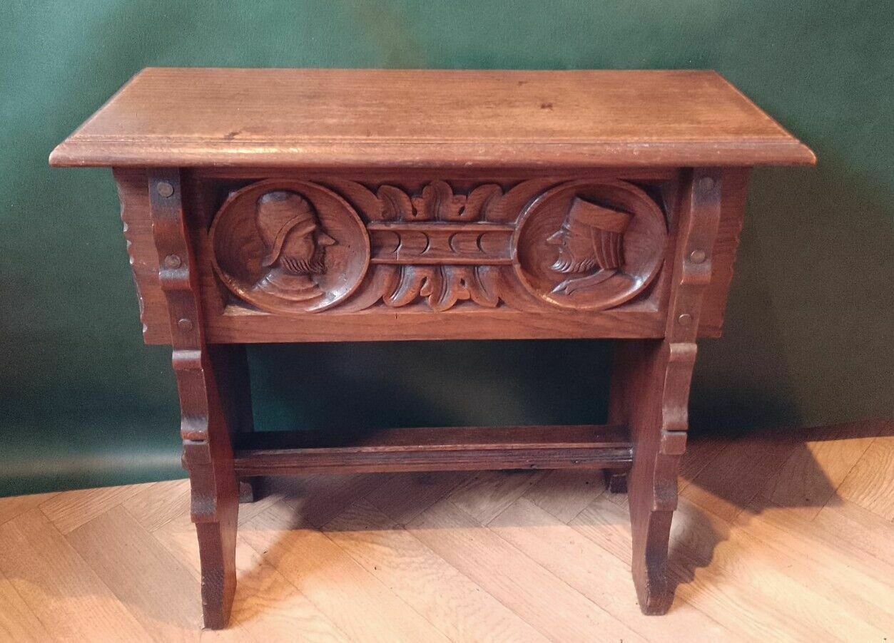 Antique Oak Carved Jointed Lidded Box Stool Sewing Side Table Elizabethan Style photo furniture
