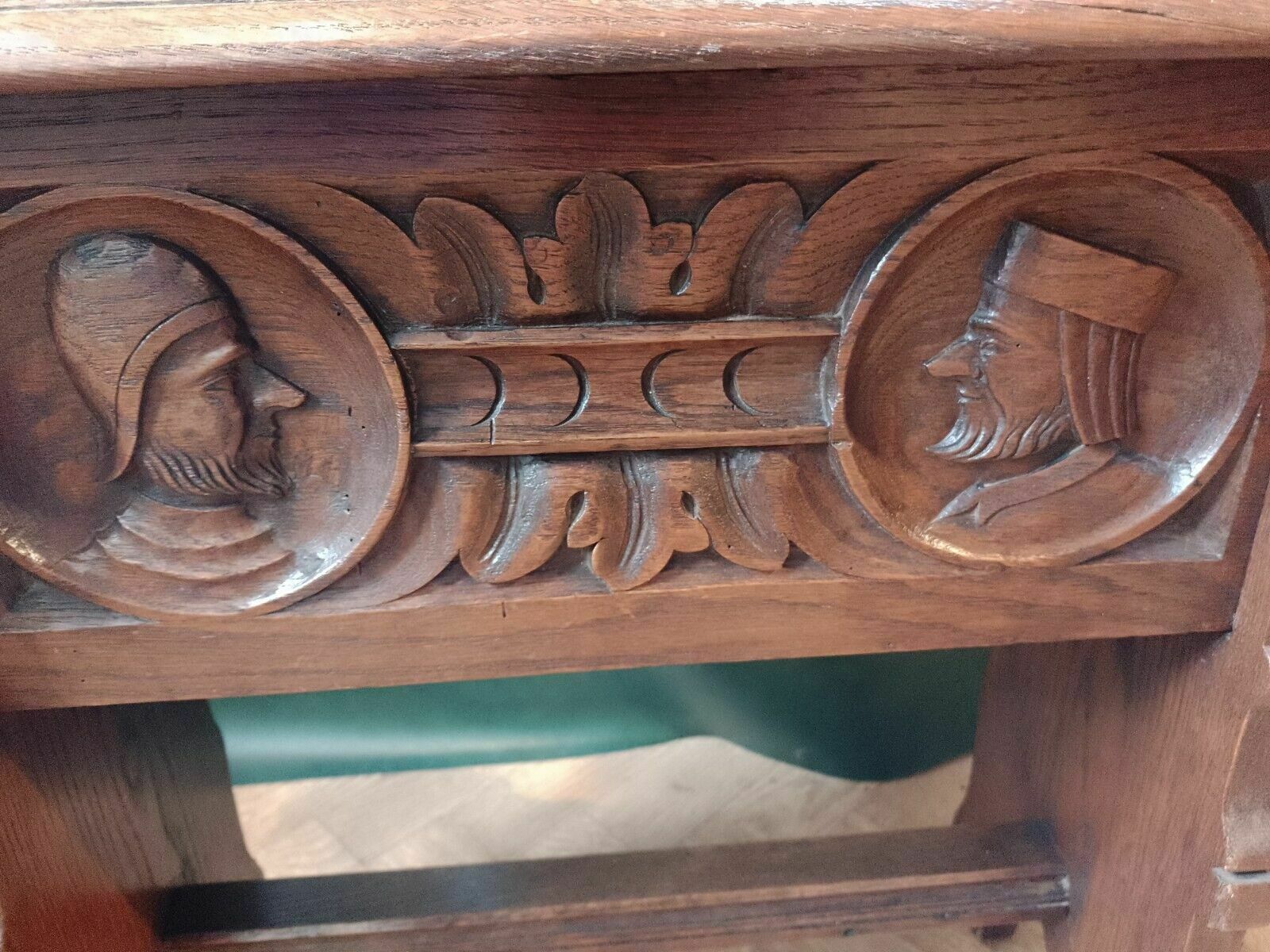 photo for sale Antique Oak Carved Jointed Lidded Box Stool Sewing Side Table Elizabethan Style