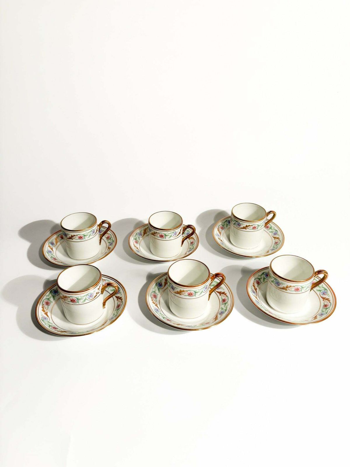 Set Of Six Porcelain Coffee Cups By Ginori Doccia Pittoria From The 1940s