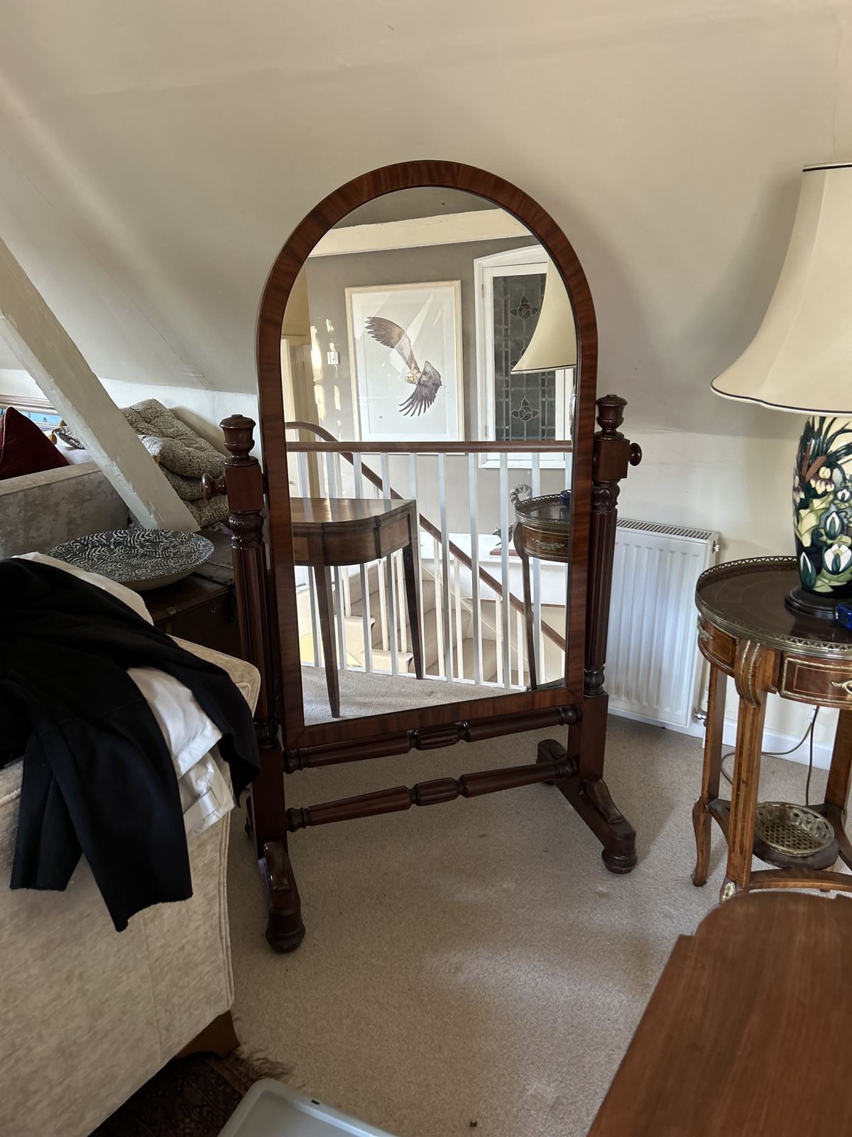 980.0 19th Century Cheval Floor Standing Swivel Mahogany Mirror photo