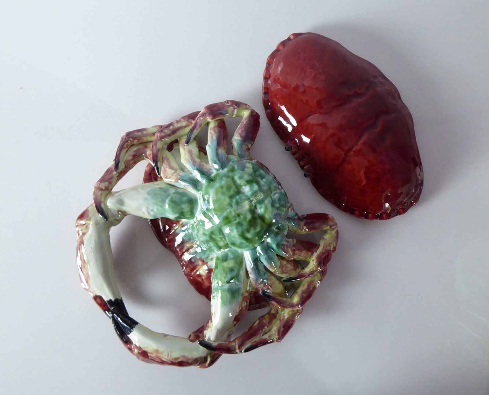 Majolica Crab Terrine | Palissy Ware | Seafood Serving Dish | Seafood Platter | Vintage Barbotine Decorative Crab photo 637.0