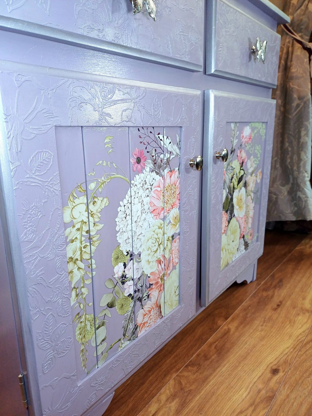 Upcycled Lilac And Silver Pine Cupboard photo Furniture