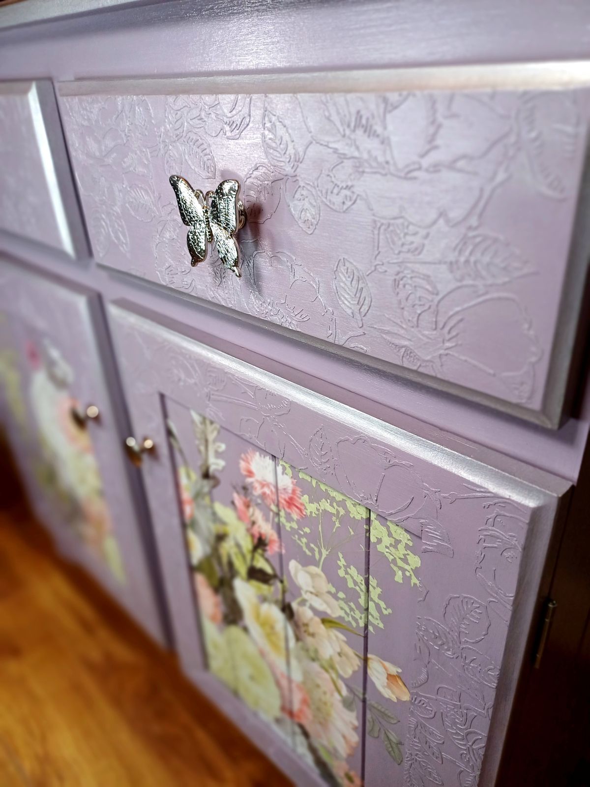 photo for sale Upcycled Lilac And Silver Pine Cupboard