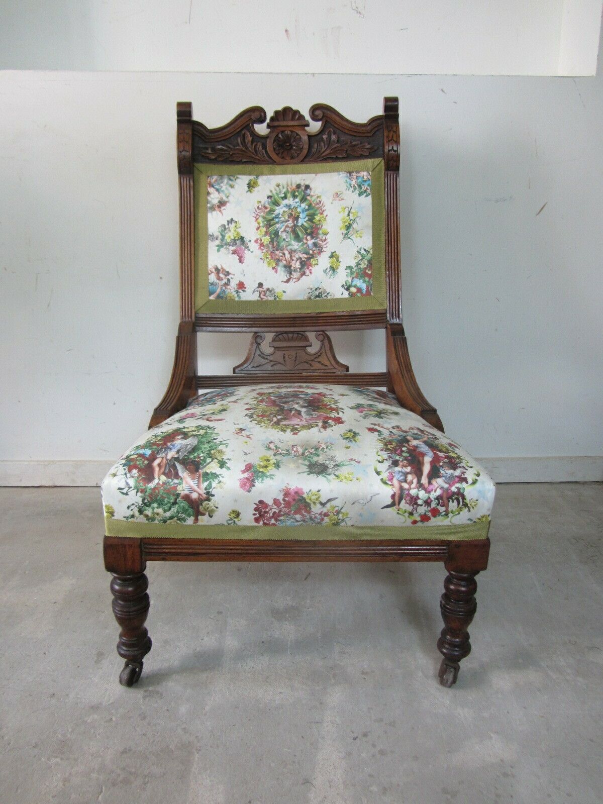 Antique Mahogany Nursing Chair, Traditionally Upholstered With Jean Paul Gaultier Fabric photo buy