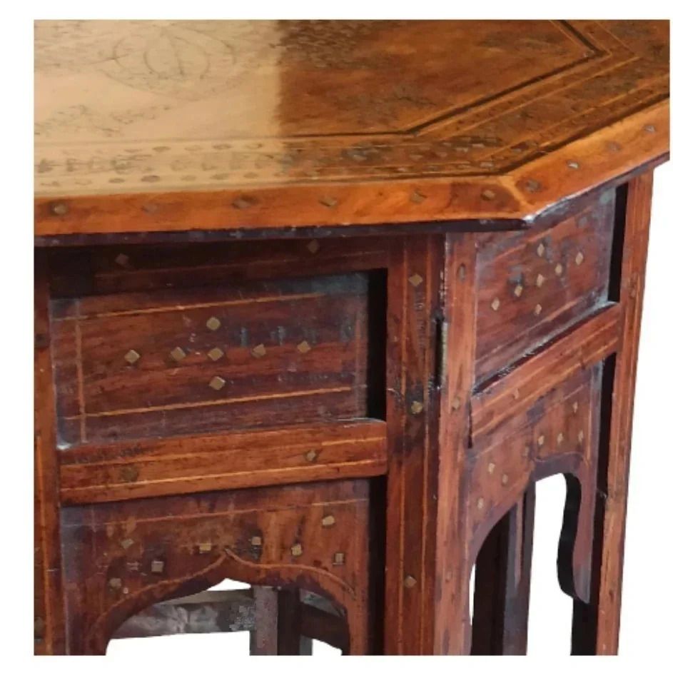 Brass And Copper Inlay Hoshiarpur Table  Anglo Indian  Late 19th Century photo Furniture