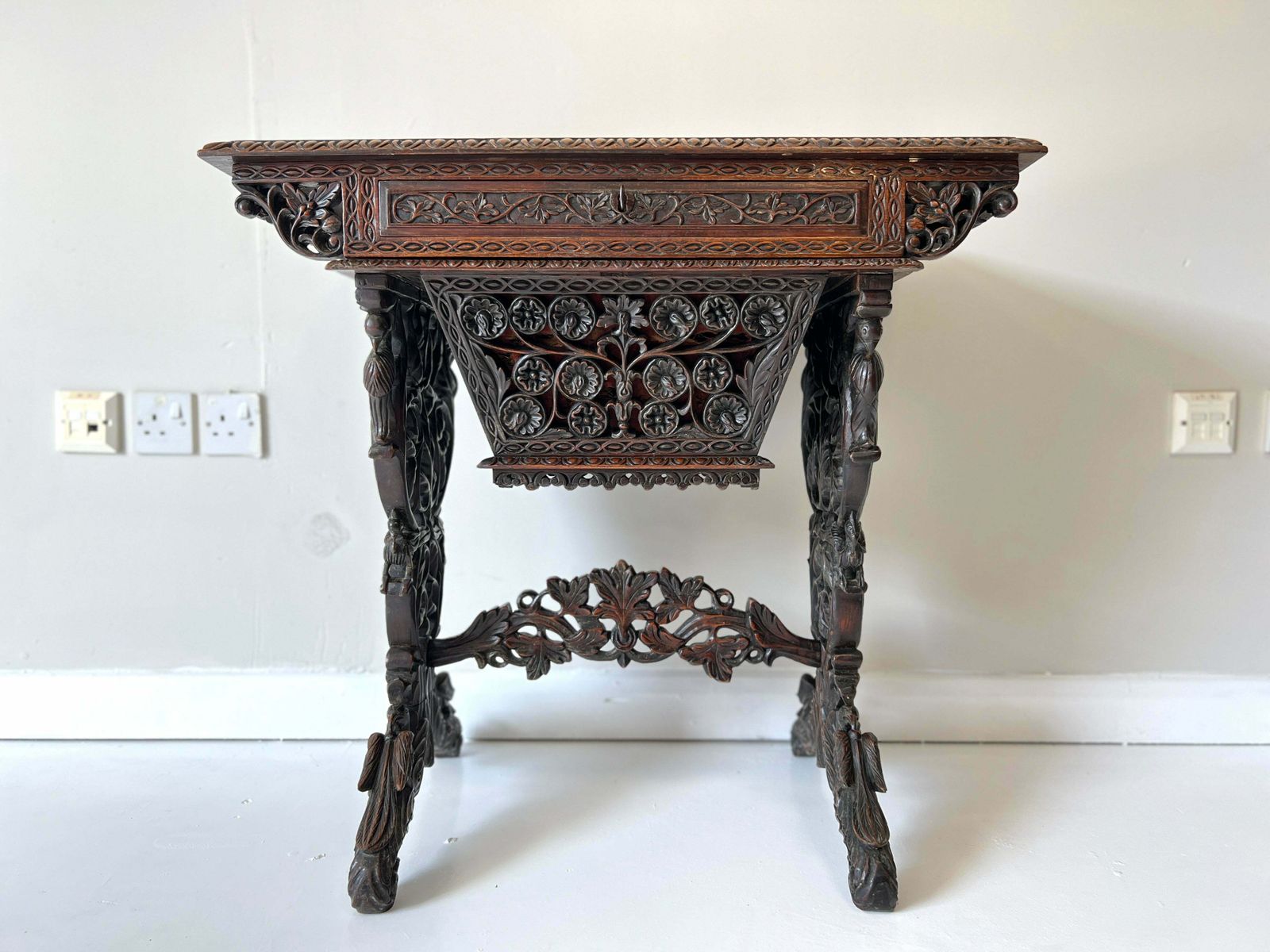 19th Century Anglo Indian Carved Rosewood Writing Desk