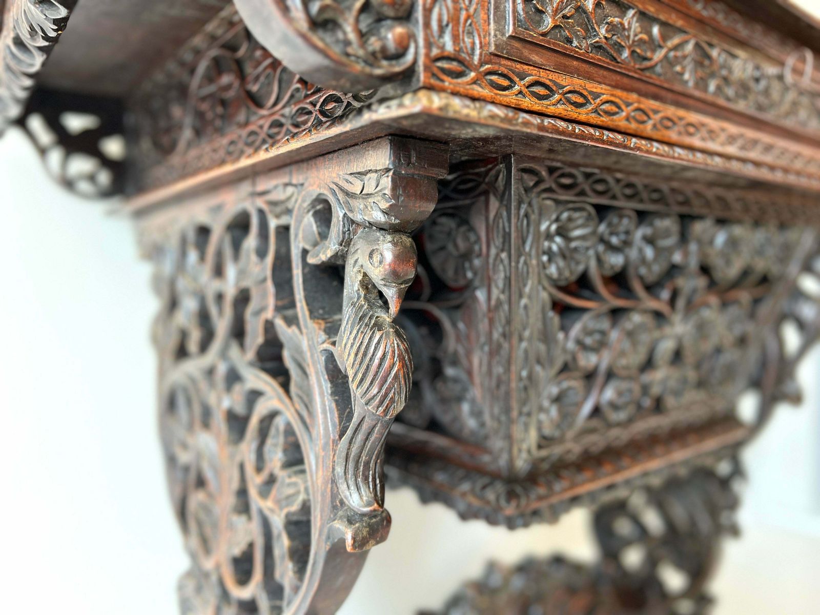 19th Century Anglo Indian Carved Rosewood Writing Desk photo vintage