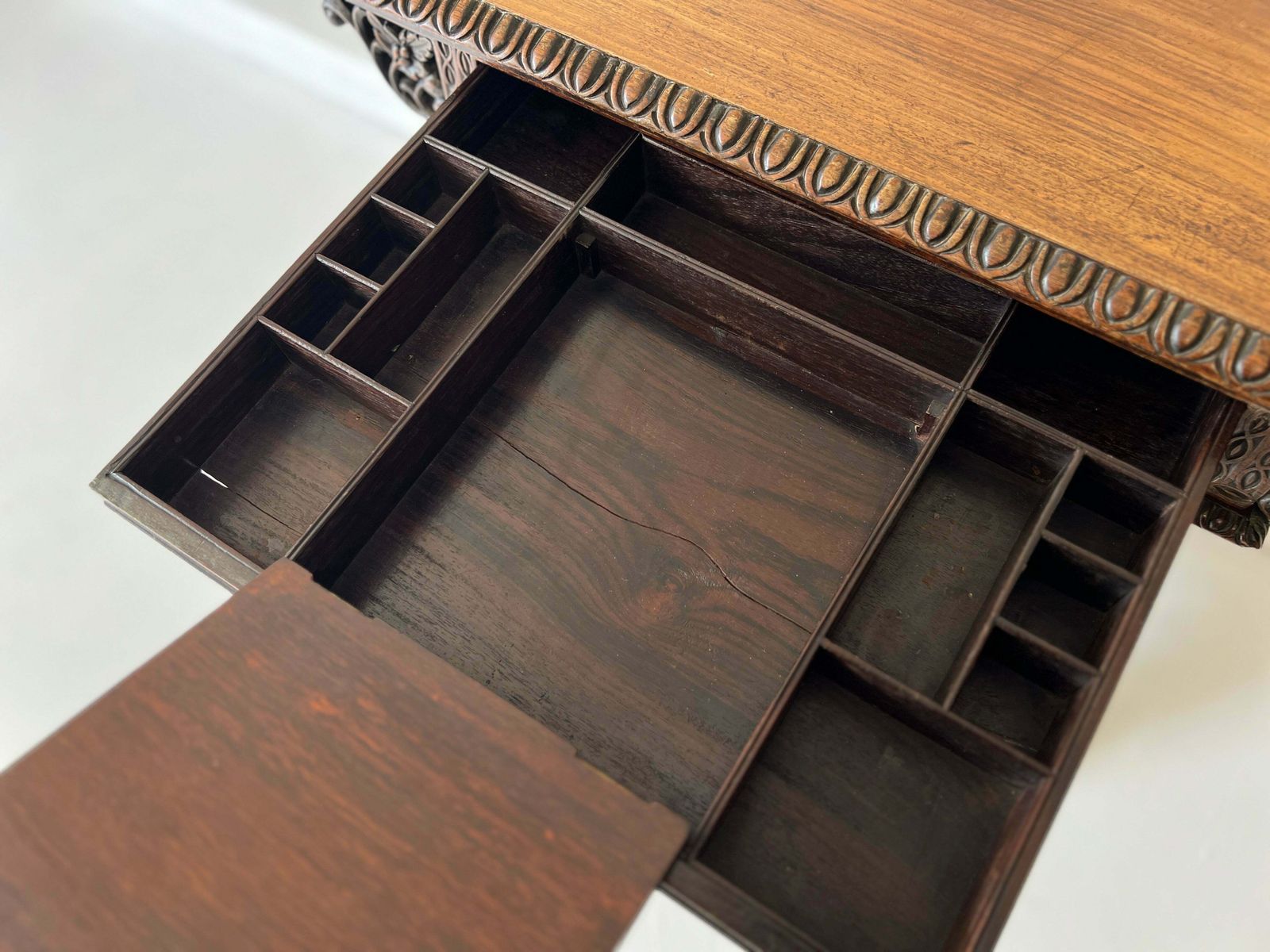 Furniture 19th Century Anglo Indian Carved Rosewood Writing Desk photo