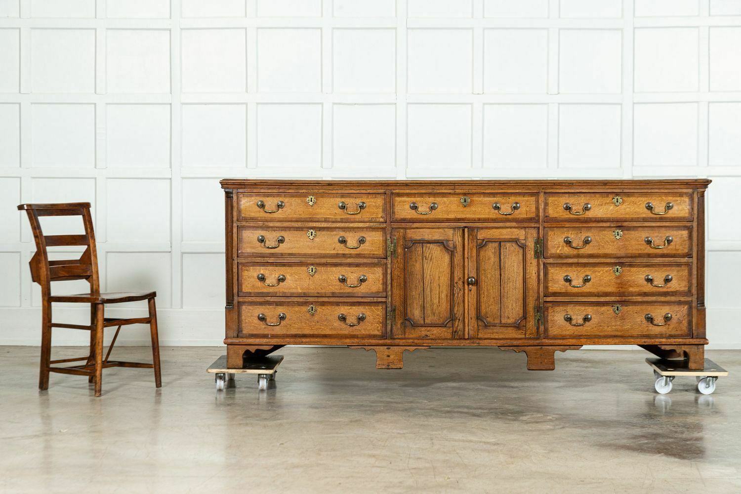 Large English George III Oak & Mahogany Dresser Base photo 7648.0