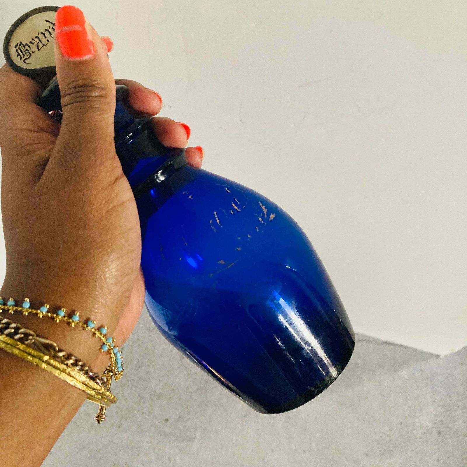 photo for sale Antique Bristol Blue Brandy Decanter