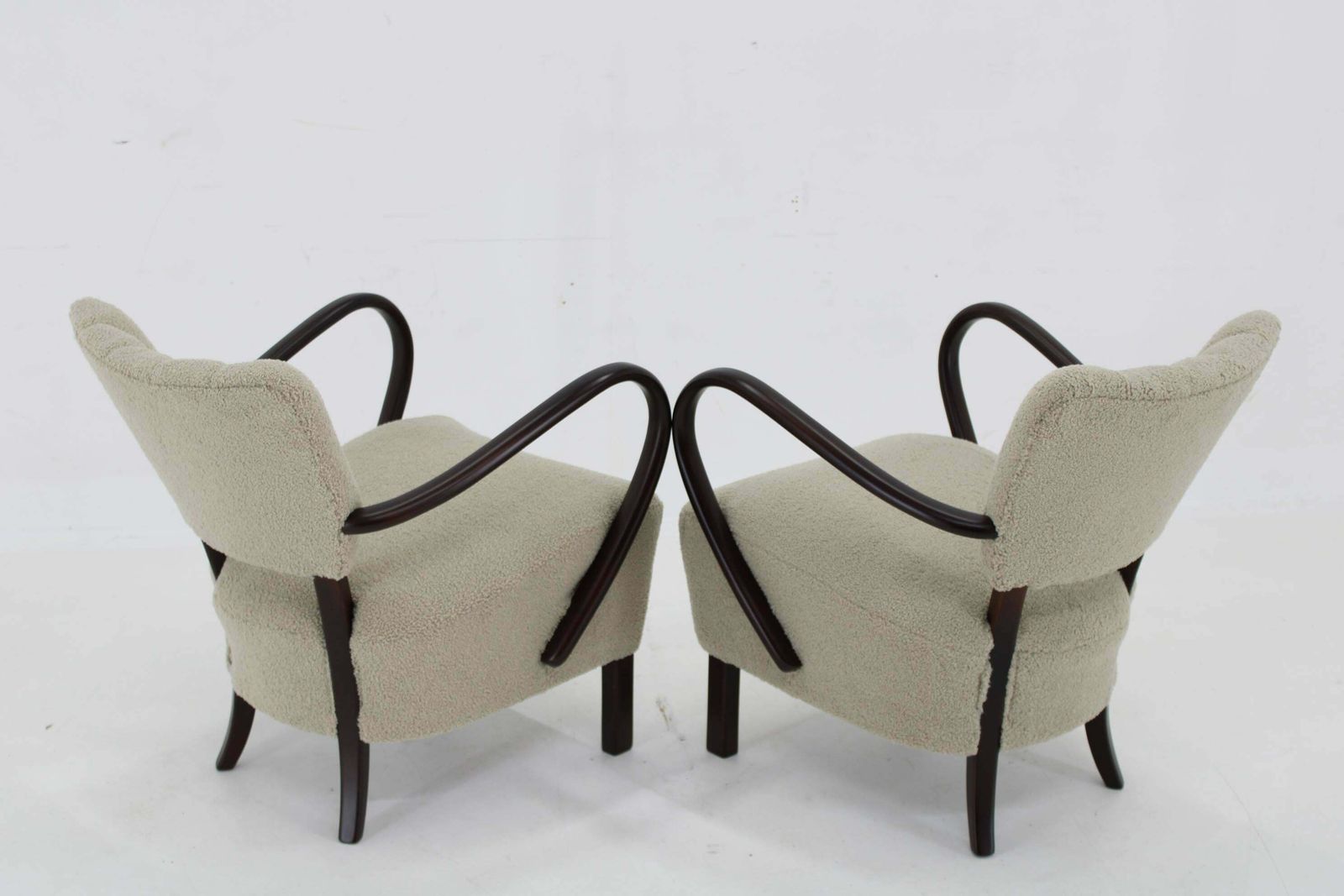 1930s Pair Of Jindrich Halabala Art Deco H 237 Armchairs In Bouclé, Restored photo vintage