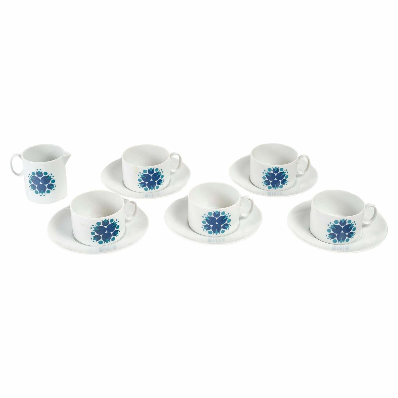 4 Porcelain Cups And Saucers From The 1960s By Maison Thomas.