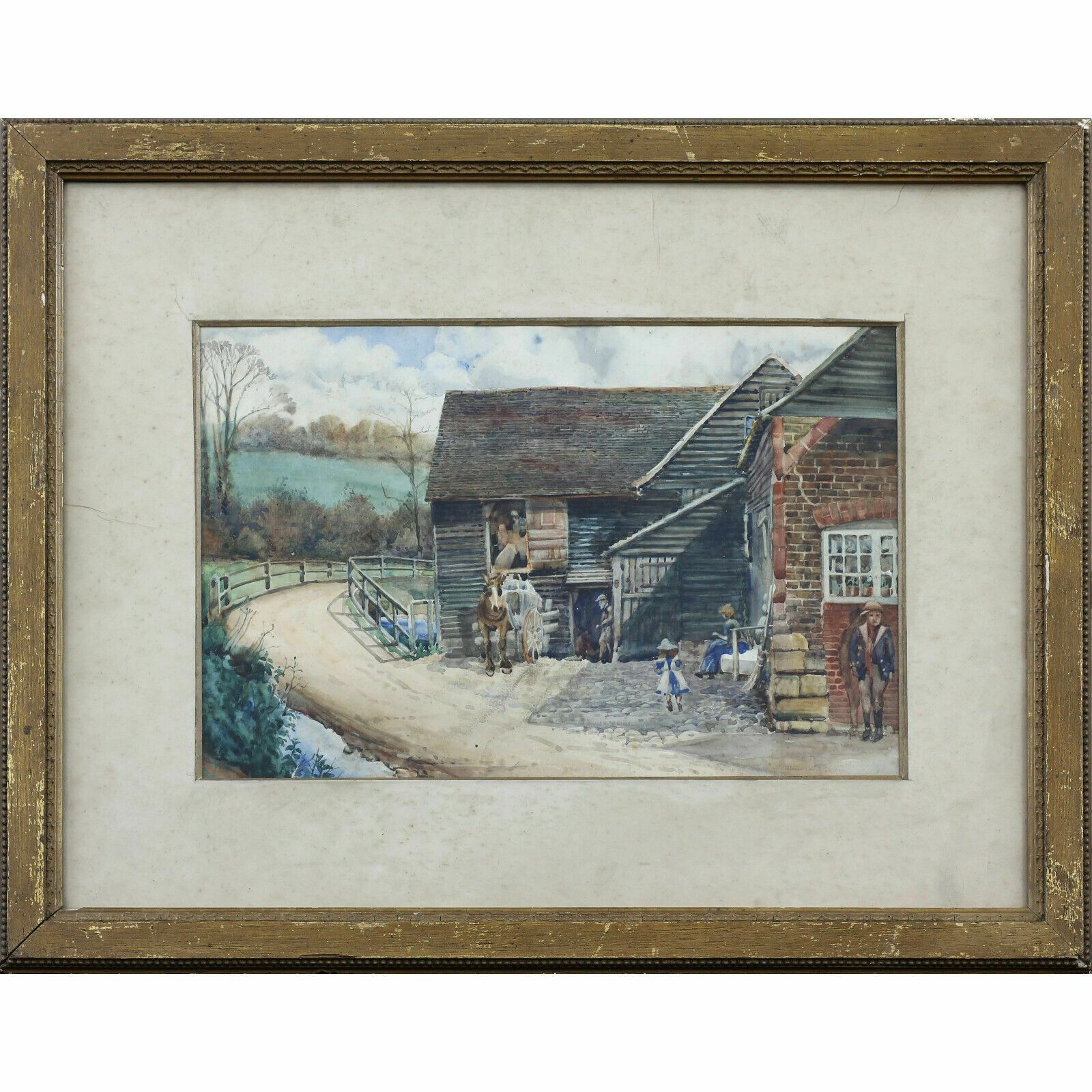 Watercolour Of A Cart Being Loaded From A Hay Loft.