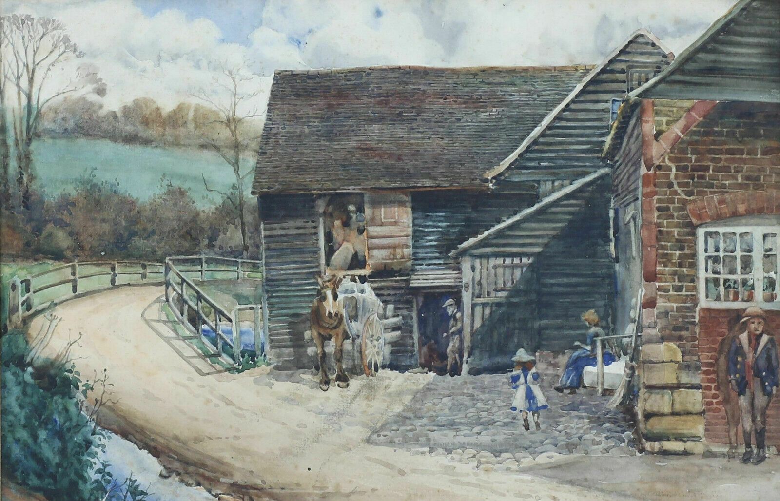 Watercolour Of A Cart Being Loaded From A Hay Loft. photo furniture