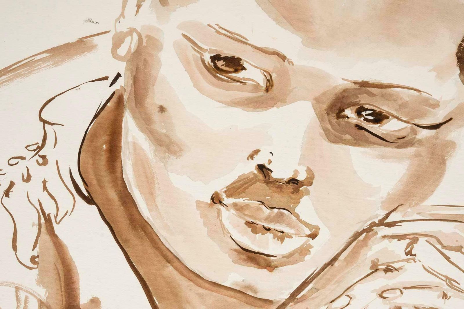 Watercolour On Paper, Portrait Of An African Woman, 20th Century. photo furniture