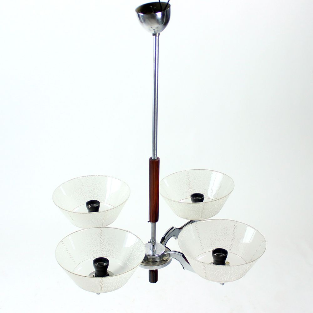 photo for sale Art Deco Ceiling Light In Chrome, Czechoslovakia Circa 1940s