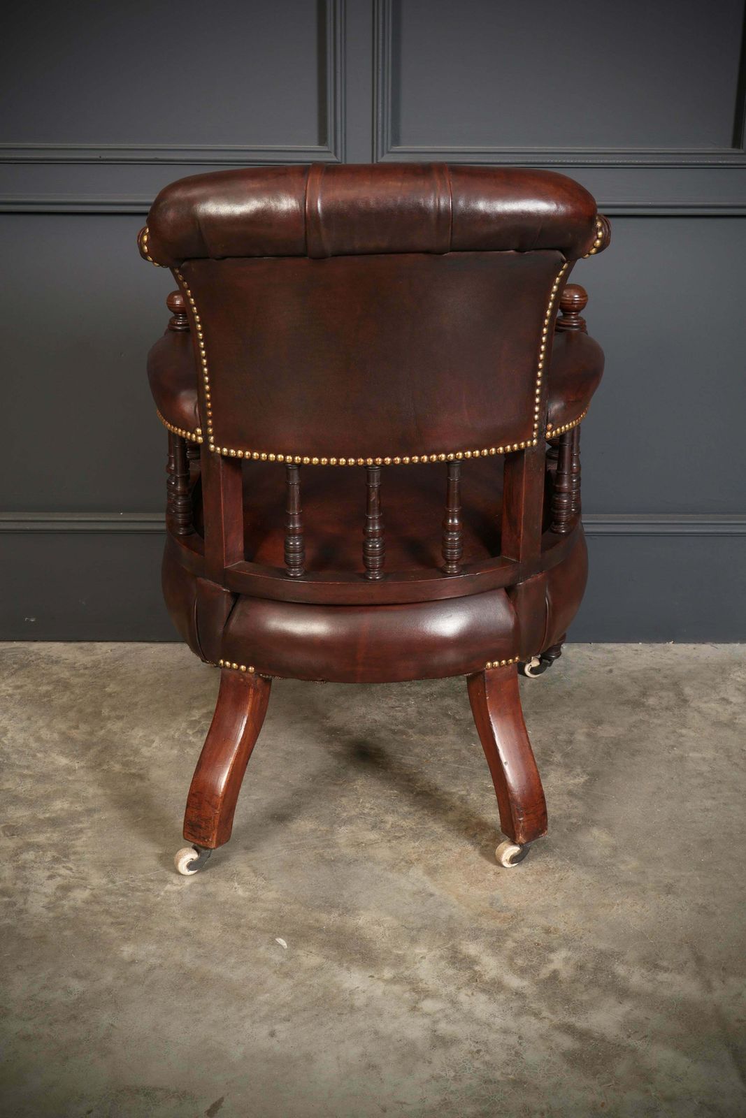3452.0 Pair Of Victorian Mahogany & Buttoned Leather Captains Desk Chairs photo