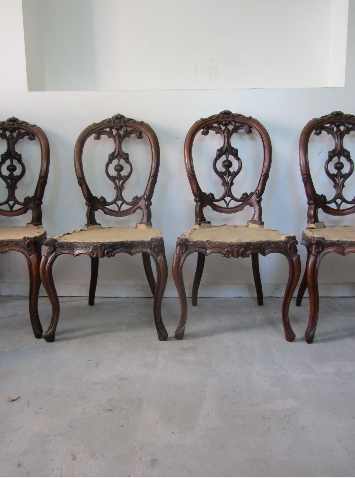 Four Victorian Walnut Balloon Back Chairs, Including Completed Upholstery With Fabric Choice