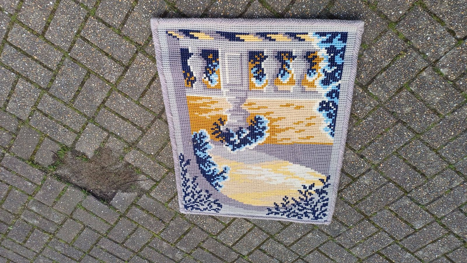 photo for sale Vintage Hand Woven Wool Woollen Decorative Rug. Tapestry Look To It. Soft Touch. Vase Balustrade Landscape.