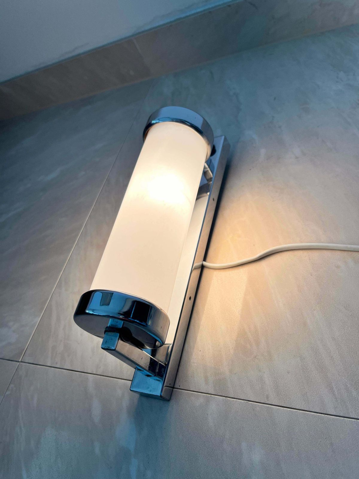 Chrome Milk Glass Bauhaus / Functionalist Wall Lamp   1930s photo furniture