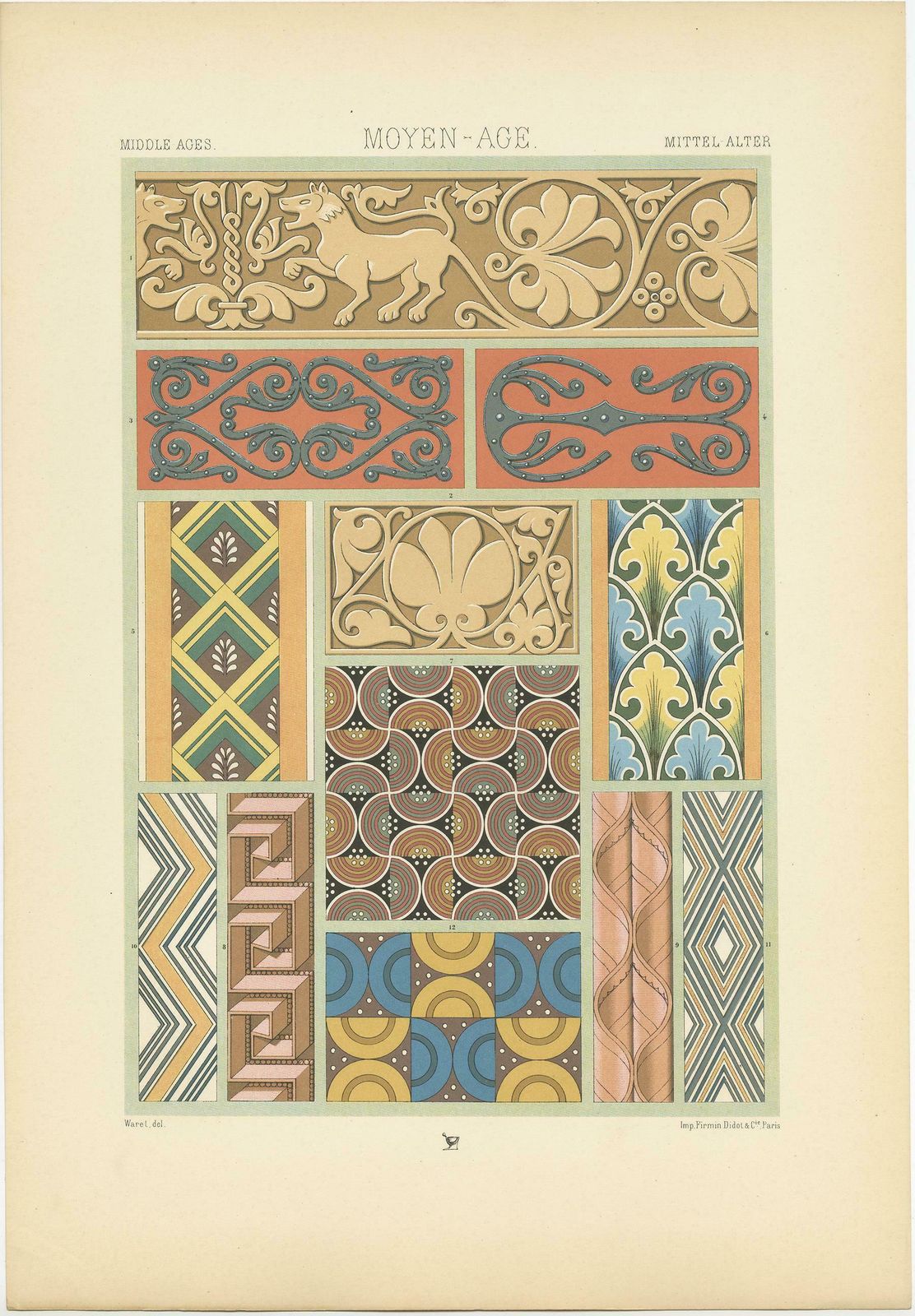 Pl. 48 Antique Print Of Middle Ages Bas Reliefs, Ironwork By Racinet, Circa 1890 photo furniture