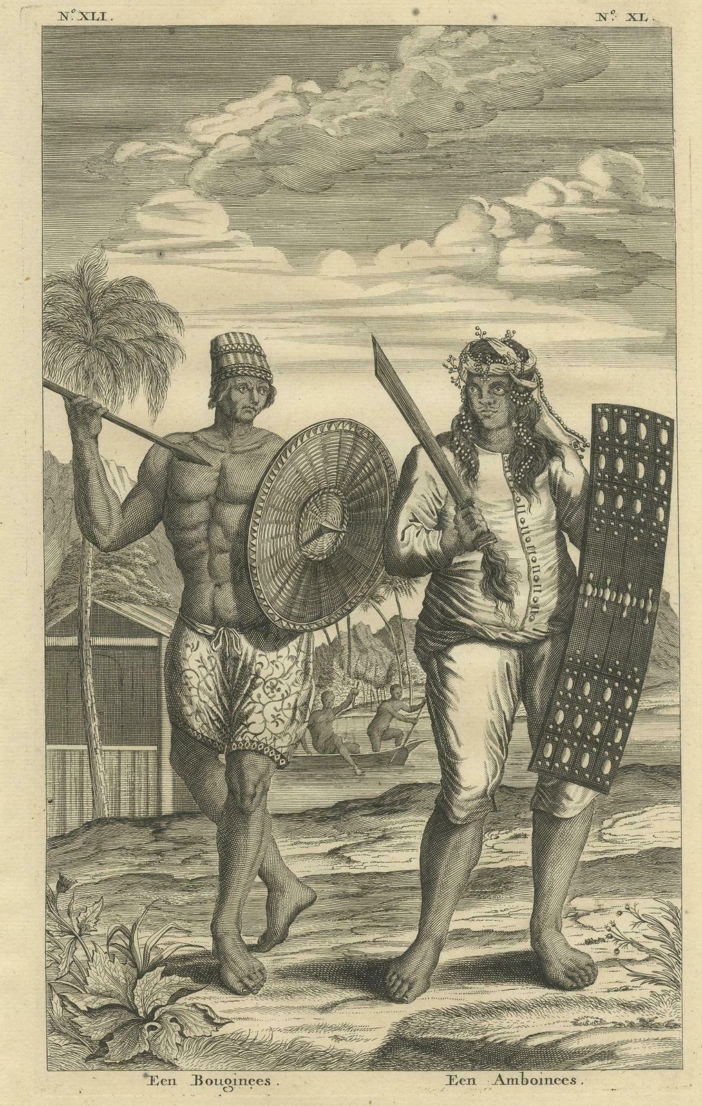 Antique Print Of A Buginese And Ambonese Man By Valentijn, 1726 photo furniture