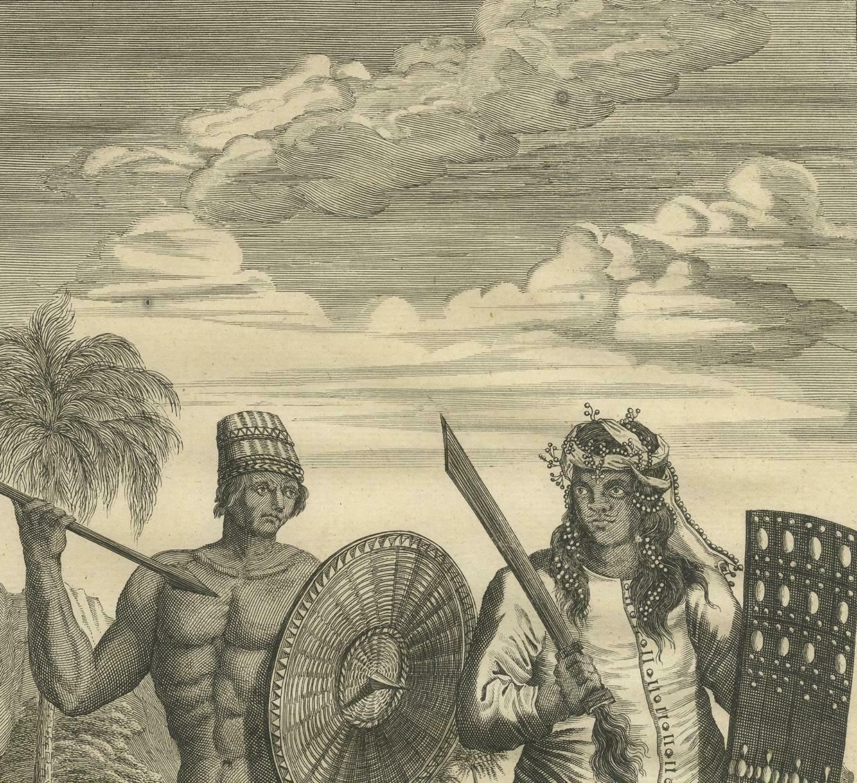 Antique Print Of A Buginese And Ambonese Man By Valentijn, 1726 photo for sale