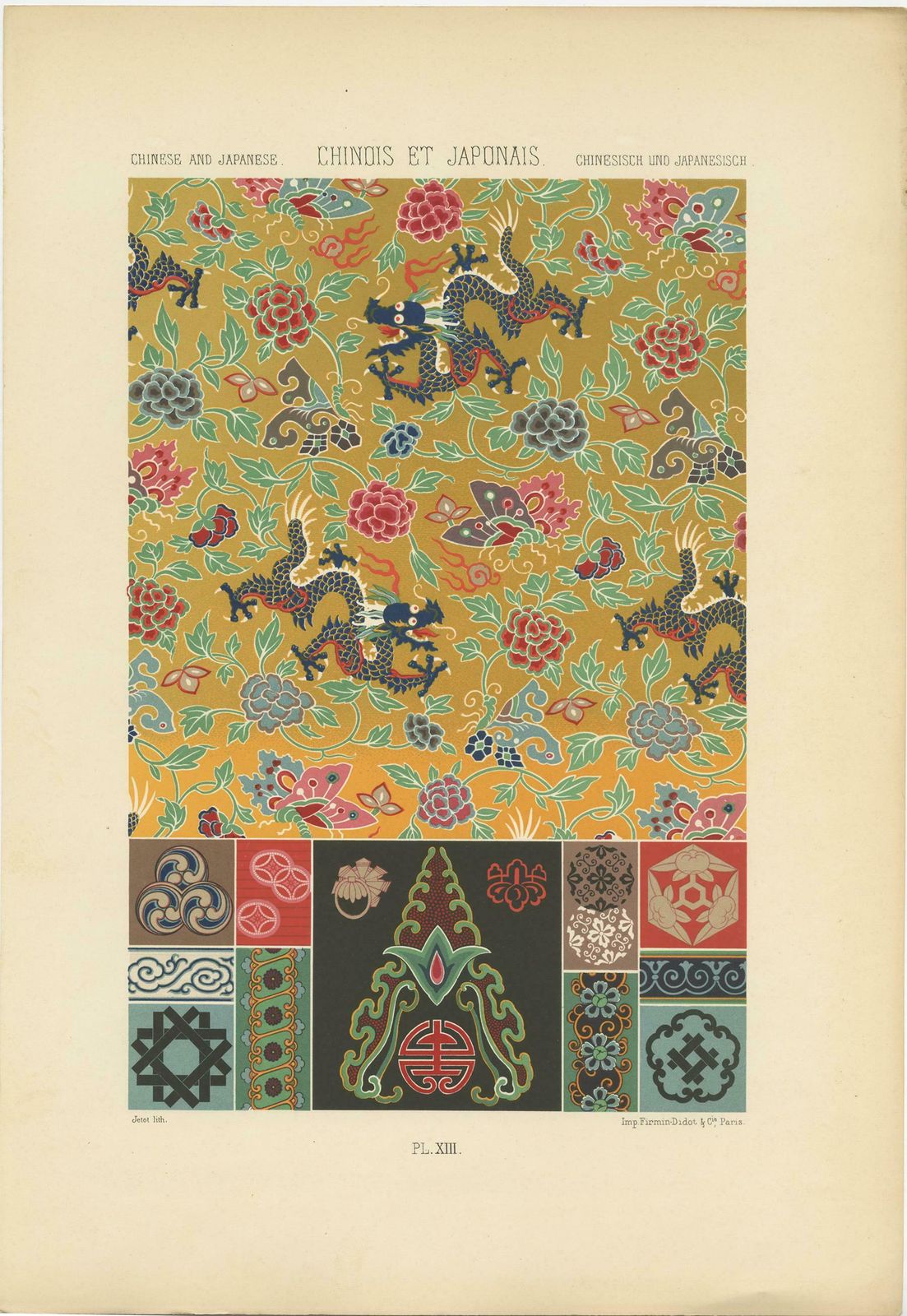 Pl. 13 Antique Print Of Chinese And Japanese Ornaments By Racinet 'Circa 1890' photo furniture