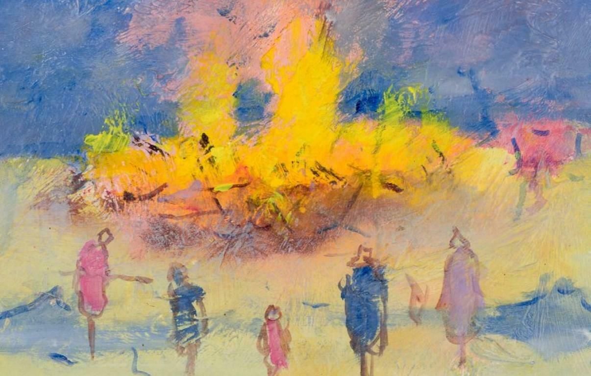 Poul K. Jörgensen. Oil On Board. Valborg´S Eve With People By The Bonfire photo for sale