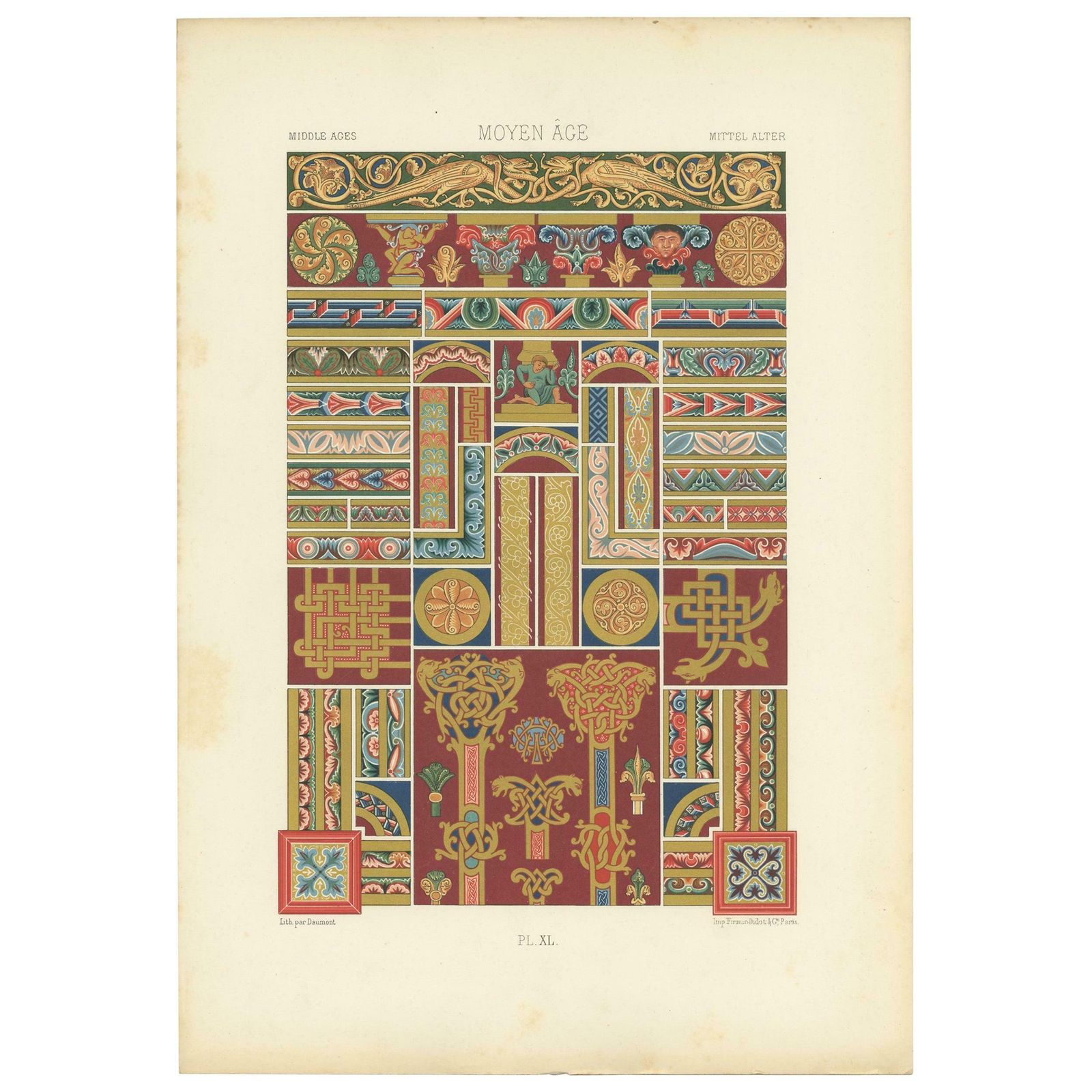 Pl 40 Antique Print Of Middle Ages Ornaments By Racinet Circa 1890