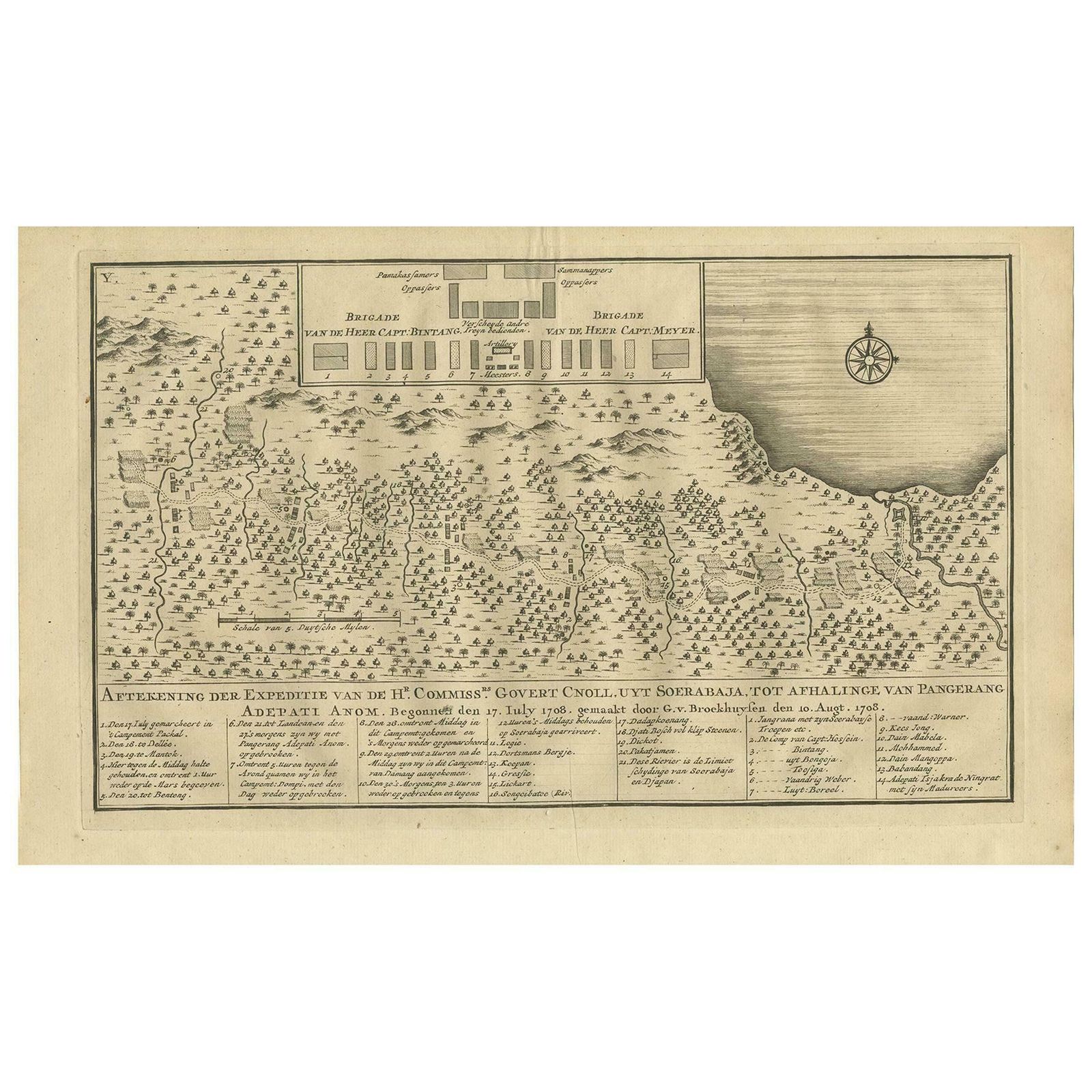 Antique Print Of The Expedition From Surabaya To Pangerang By Valentijn, '1726'