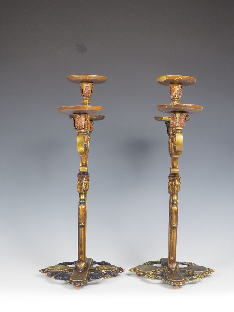 photo buy 1914 The Edward N Riddle Co. Pair Of Estofado Polychrome Candleabras