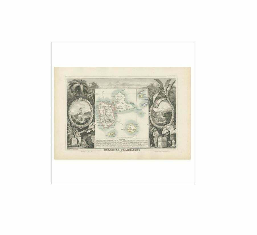 Antique Map Of The French Colony Guadeloupe By V. Levasseur, 1854 photo for sale
