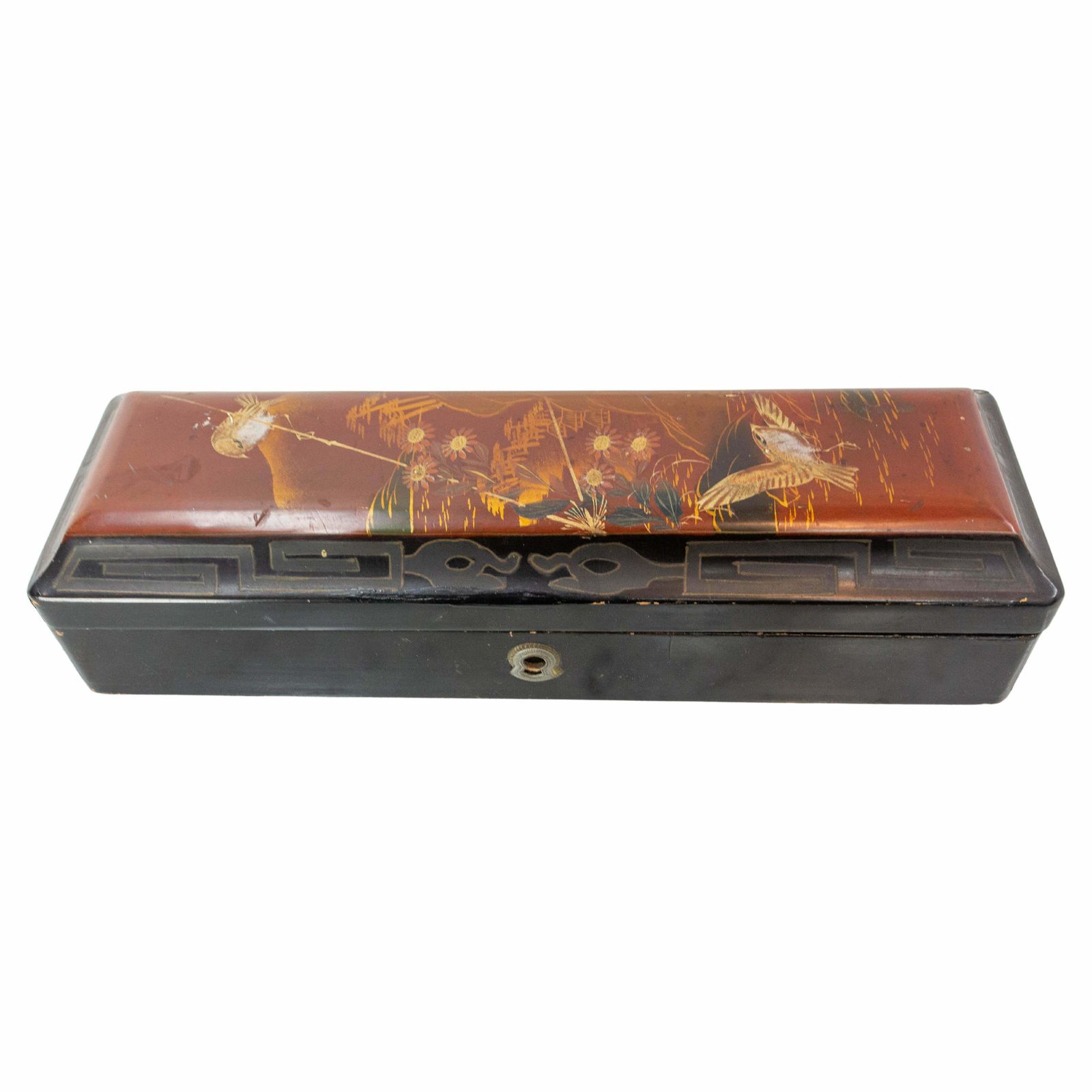 Chinese Lacquered Brush Box With Painted Birds, Late 19th Century