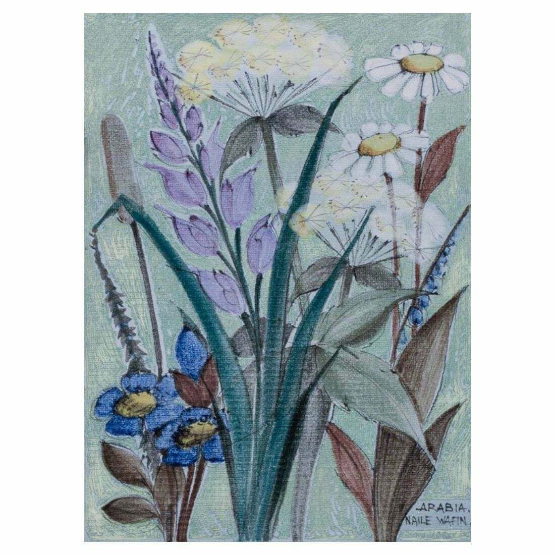 Naile Wafin For Arabia, Finland. Unique Wall Plaque With A Floral Motif