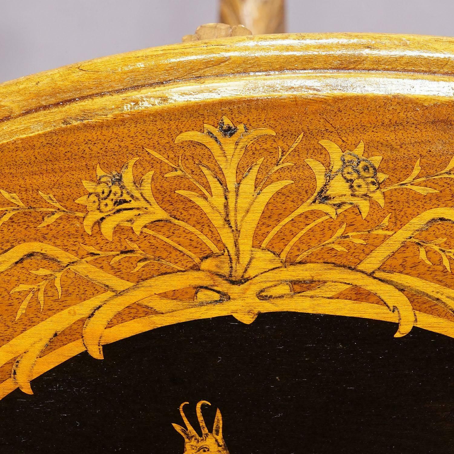 Edelweis Marquetry Side Table Swiss Brienz 1900 photo vintage