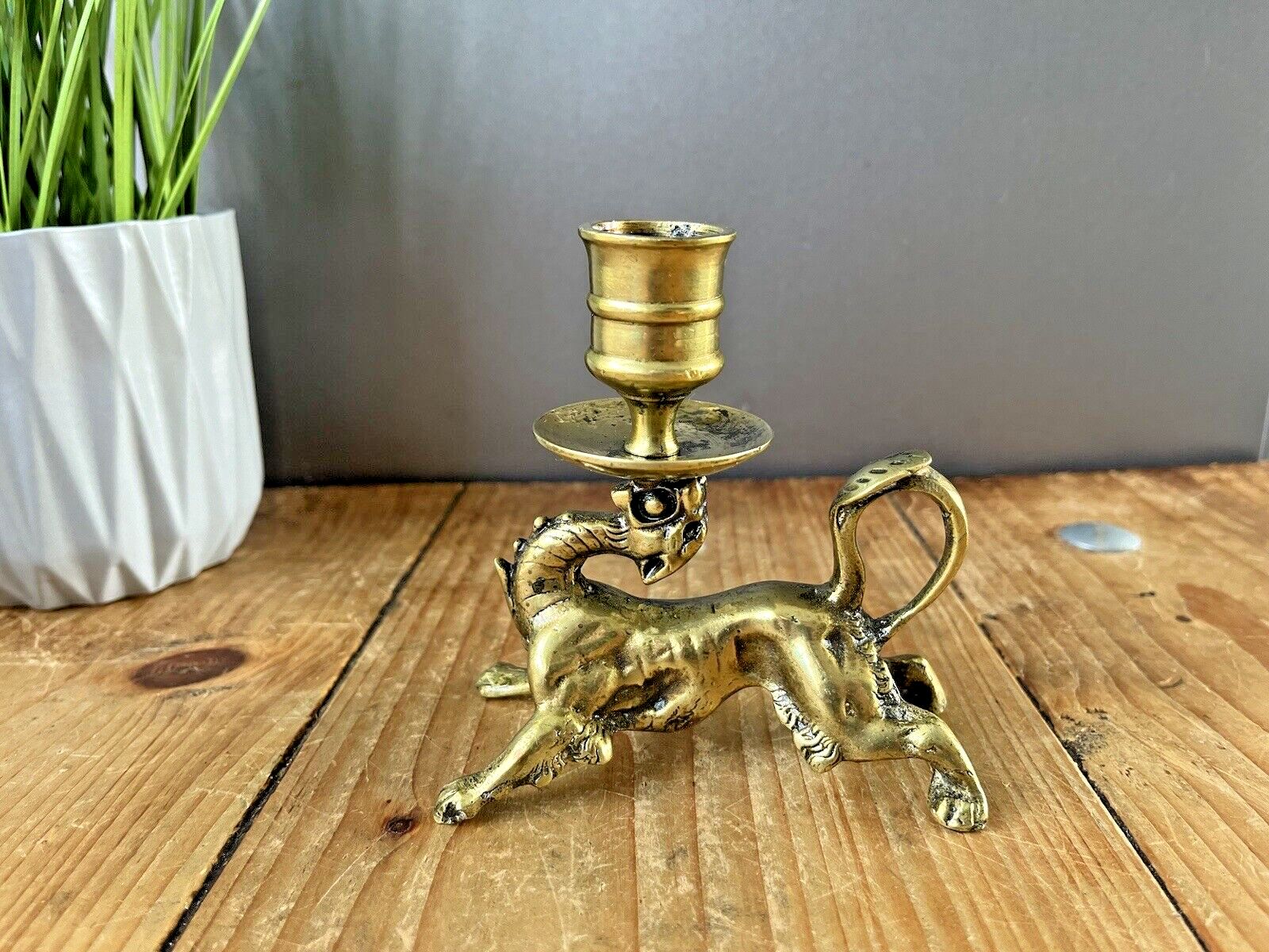 Quality Antique 19th C Chinese Dragon Candlestick Candle Holder Mythical Foo Dog photo Home Decor