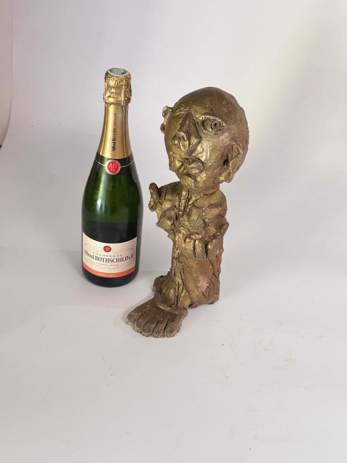 Art Deco Terracotta Sculpture Brown Color Double Side France 1980 Signed photo furniture