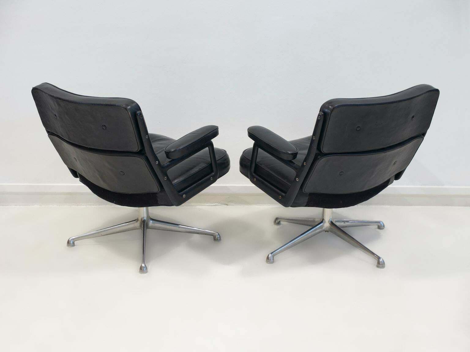 Pair Of Black Leather Executive Chairs By Charles And Ray Eames photo Furniture