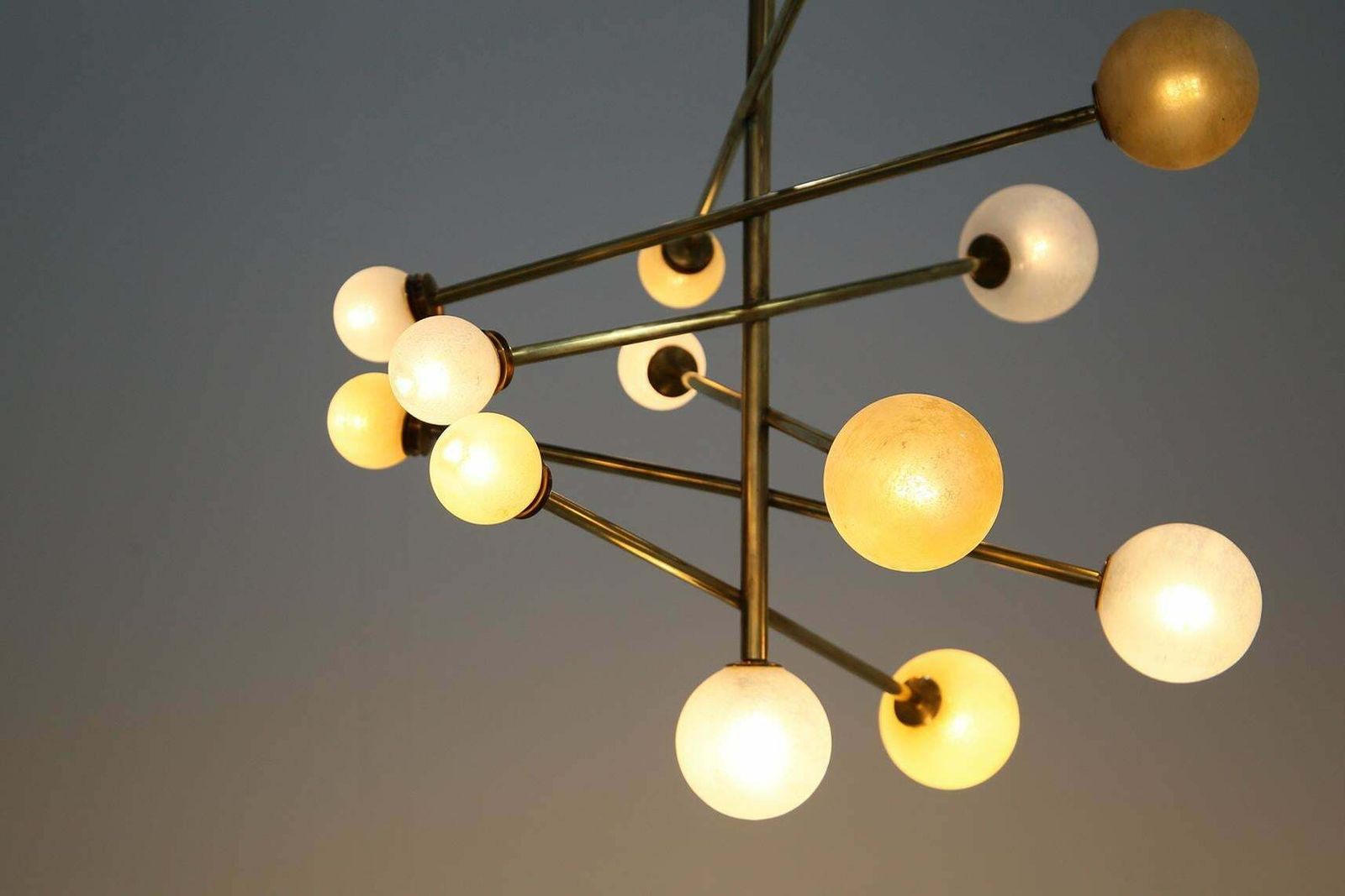 Italian Ceiling Chandelier In Glass And Brass Contemporary photo vintage