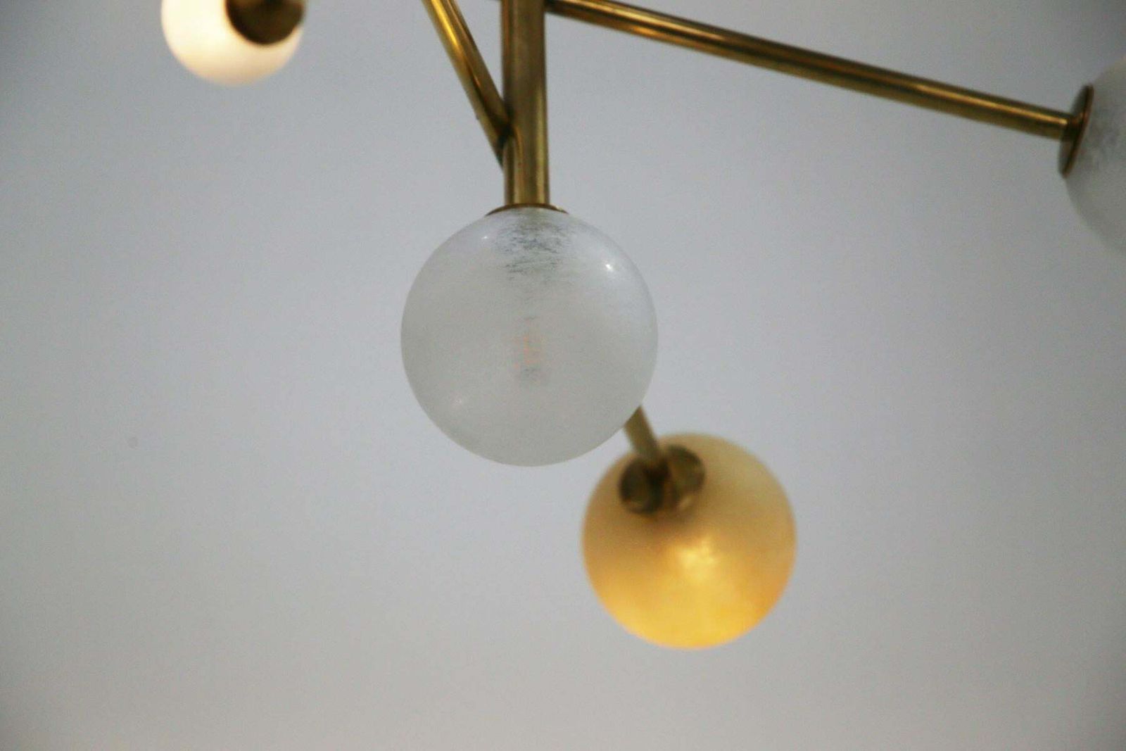 photo for sale Italian Ceiling Chandelier In Glass And Brass Contemporary