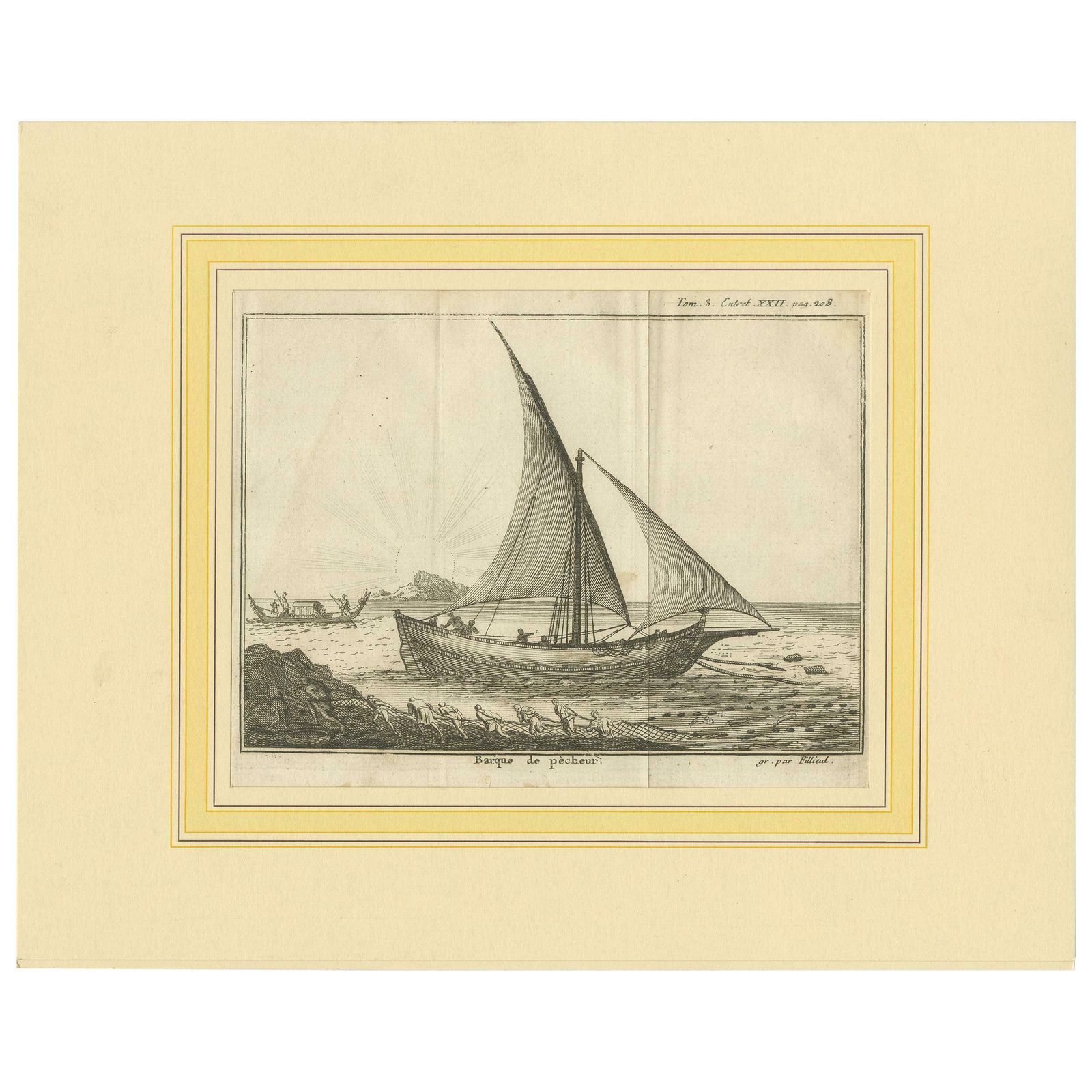 Antique Print Of A Fishing Boat By Pluche '1735'