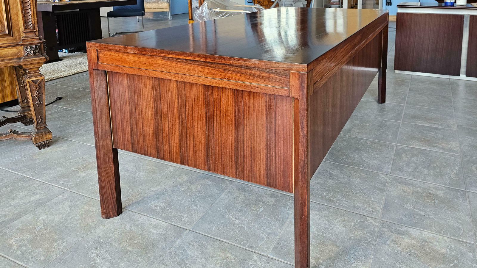 Anonima Castelli Palisander Wood Desk With Elegant Metal Insert Handle, 1970s photo buy
