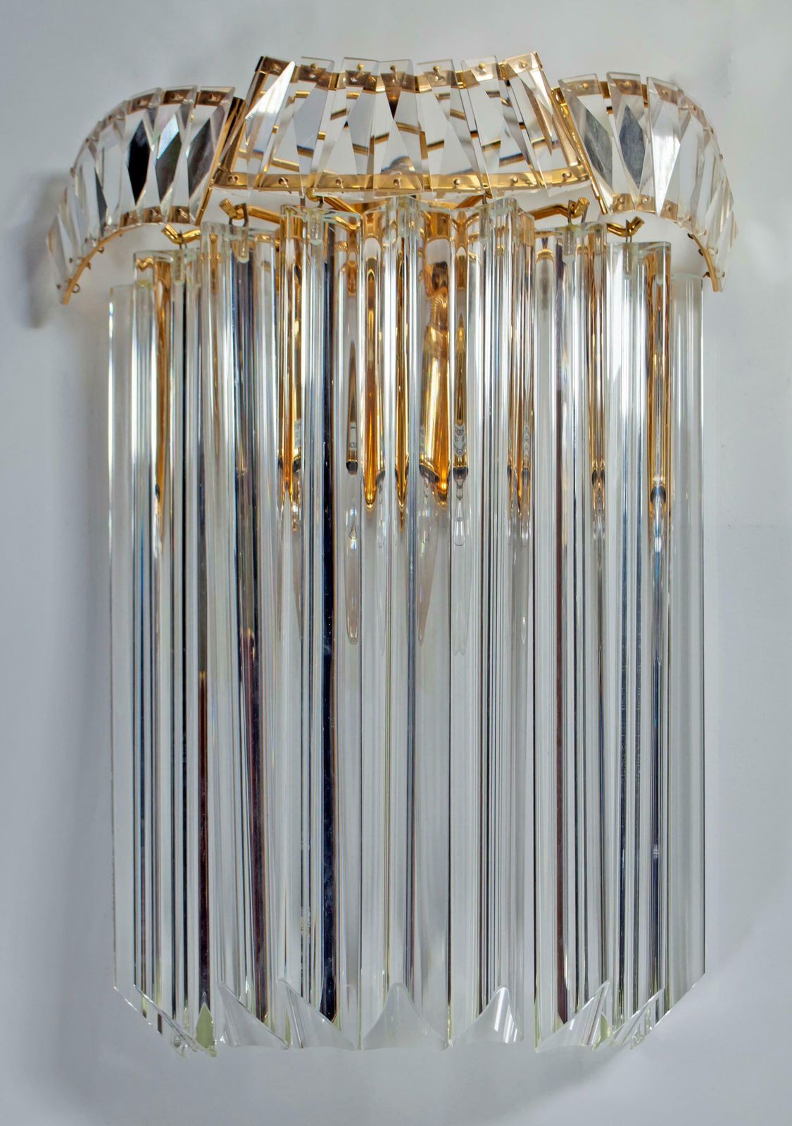 Pair Of Venini Mid Century Brass And Murano Glass "Triedri" Sconces, 1970s photo for sale