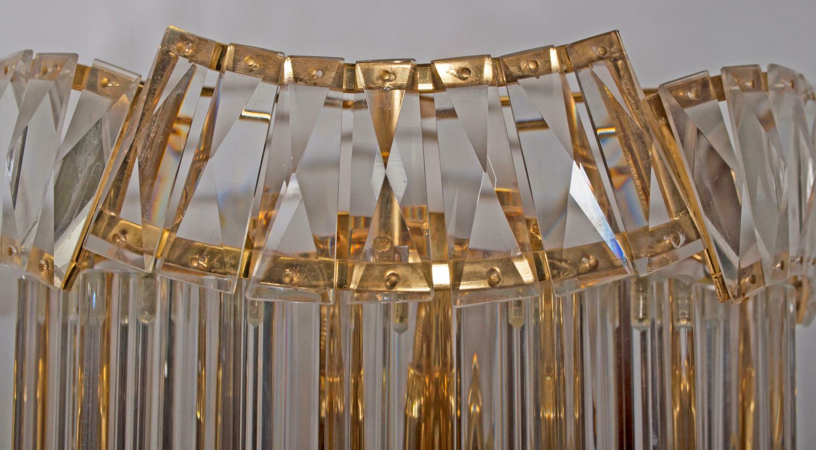 Pair Of Venini Mid Century Brass And Murano Glass "Triedri" Sconces, 1970s photo vinterior